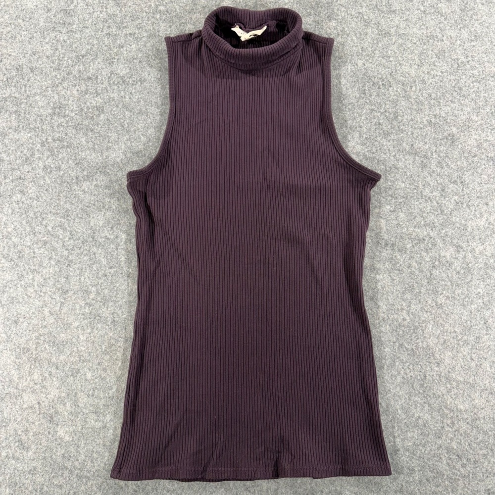 Athleta Womens Purple Ribbed Sleeveless Mock Neck Turtleneck Tank Top Small